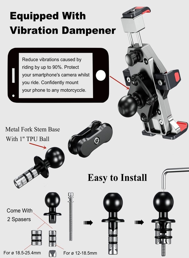 BRCOVAN Anti-Theft Aluminum Alloy Motorcycle Fork Stem Phone Mount Holder with Vibration Dampener & High-Speed Secure Lock, Adjustable Size, Big Phone Friendly, Fit 4.7'' - 7.2'' Cellphone - Image 5